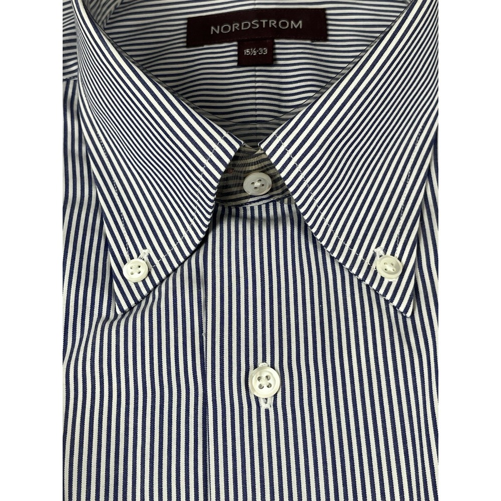 Nordstrom Dress Shirt Men's 15.5-33" Striped Button Down Collar Pocket -Lot of 2 - Picture 4 of 10
